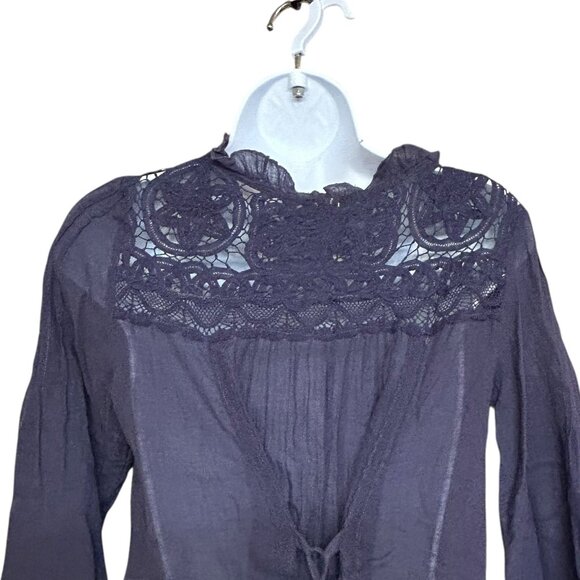 Divided Gauzy Lace Semi Sheer Long Line Button Front Ruffle Blouse Size S - Picture 4 of 7